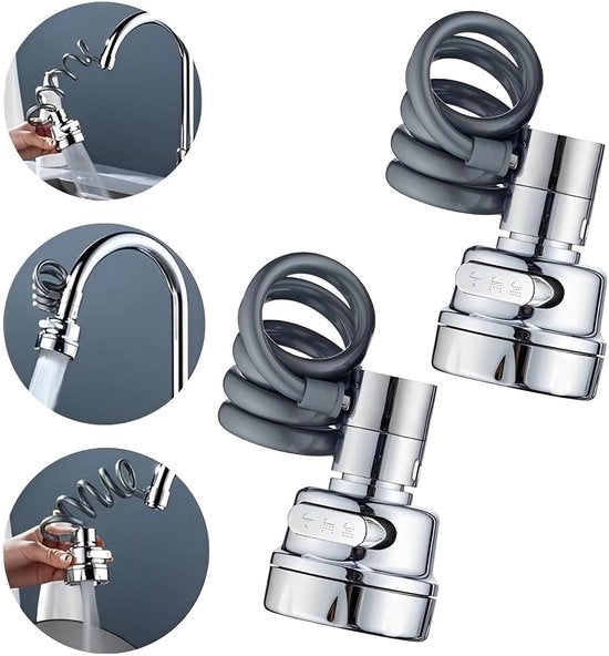 Draaibare kraan con 3 modalità, 2 pezzi, regolatore di getto universale, estensione 360° per ventilatore da cucina, getto ad angolo, adatto per la stanza da bagno