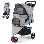 Passeggino per animali leggero con gatti e tetto regolabile pieghevole-Passeggino pieghevole per animali con portaoggetti Grigio