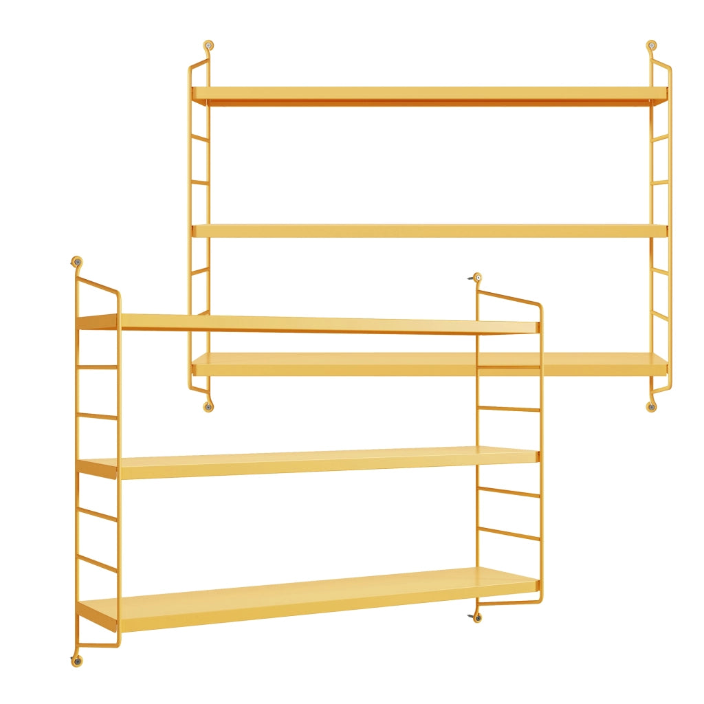 Set di 2 Scaffali da Parete Strängnäs a 3 Ripiani Regolabili  50 x 60 x 15 cm Acciaio Giallo [en.casa]