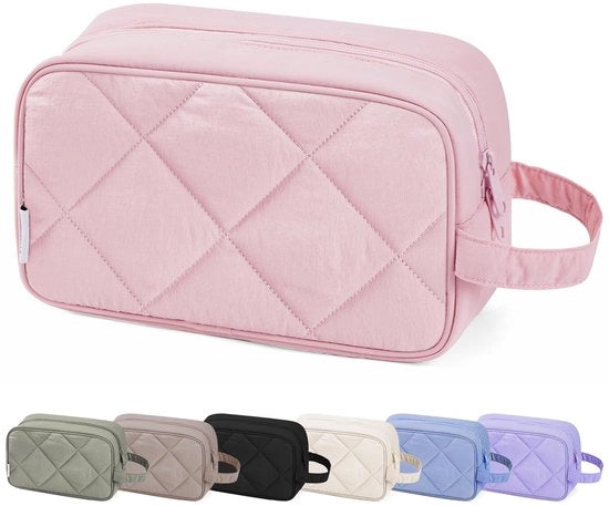 Tas Grande Cosmetica per Donne e Uomini - Borse da Bagno Impermeabili con Cerniera, Set di Borse da Trucco Essenziali per Viaggio, Organizzatore da Bagno per Trucco, Accessori da Viaggio (Rosso Panna di Maiale)