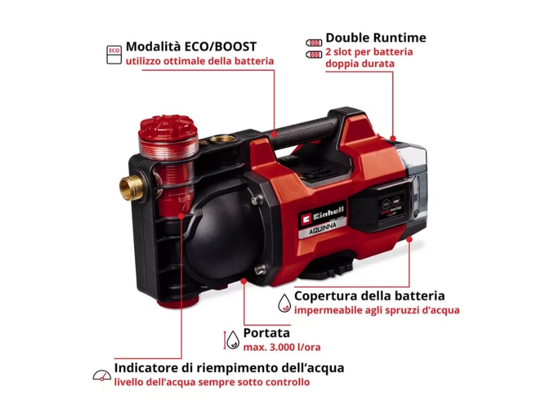 Pompa da giardino a batteria Einhell AQUINNA 18/30 F LED Power X-Change 3000 l/h