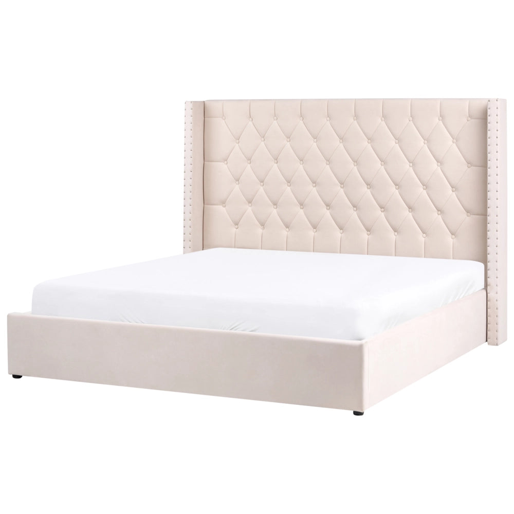 Letto contenitore velluto rosa pastello e argento bianco sporco 180 x 200 cm glamour elegante
