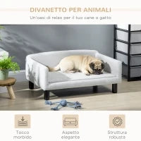 Divano per Cani Taglia Media e Piccola Vellutato con Cuscino, Braccioli e Schienale, 82x54x36 cm, Grigio Chiaro