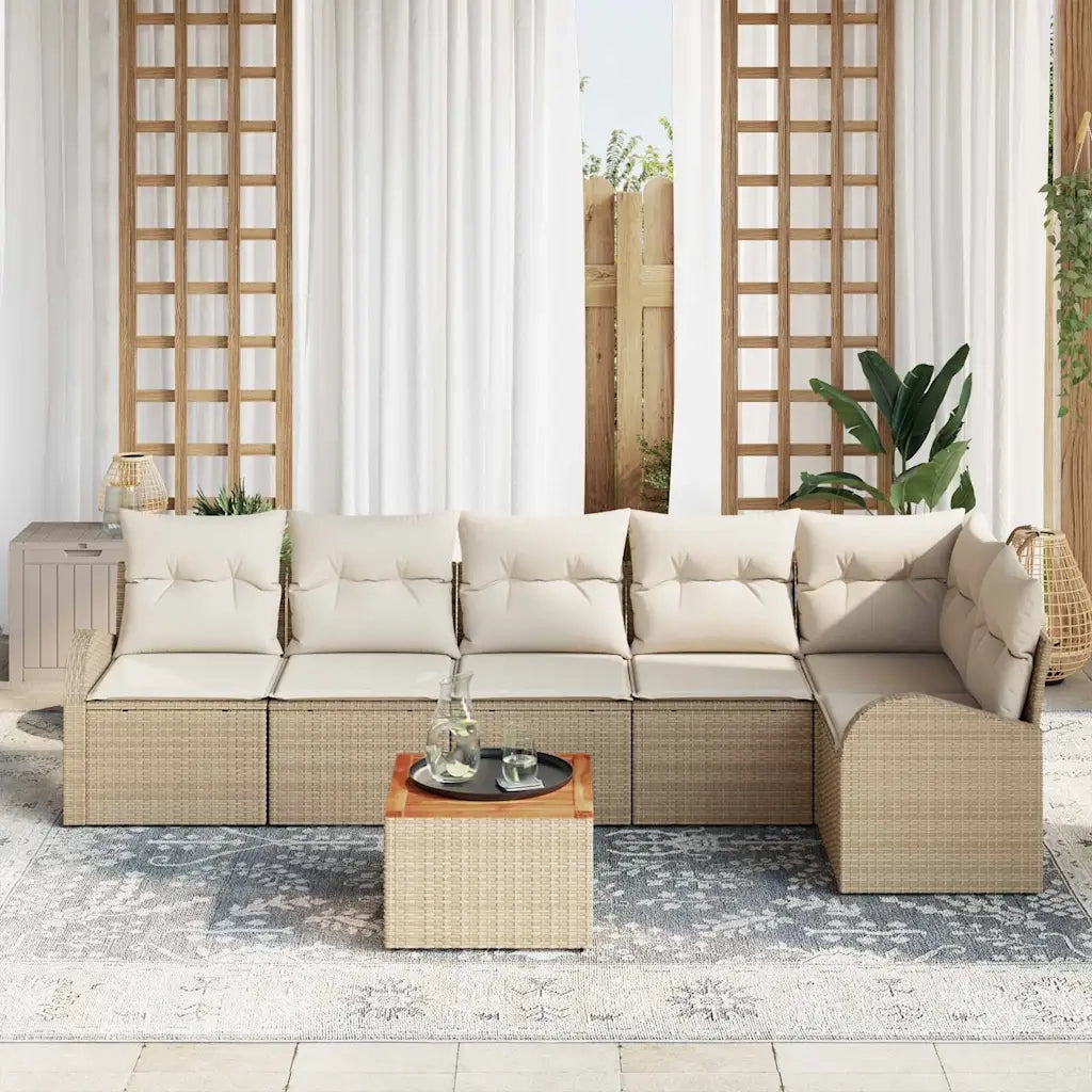 Set Divano da Giardino 7 pcs Beige e Crema polyrattan 3356258