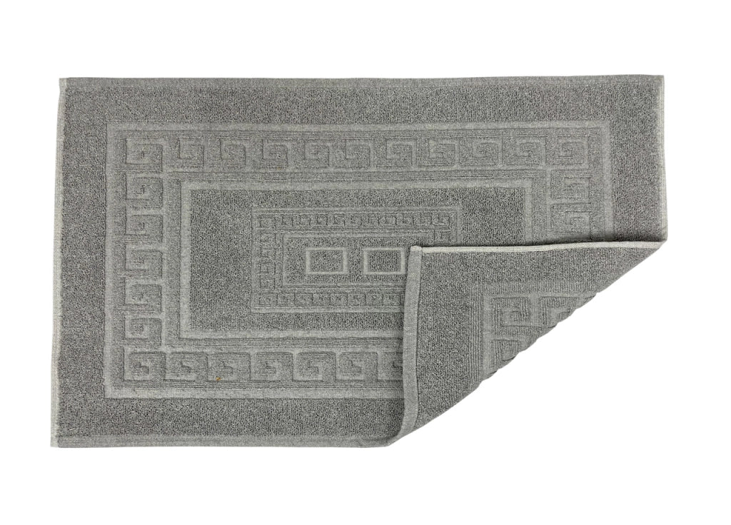 Tappeto Bagno Doccia Spugna Tinta Unita Torino Tappetino Super Assorbente In Cotone Pelo Corto Con Greca - 60x180 - Grigio