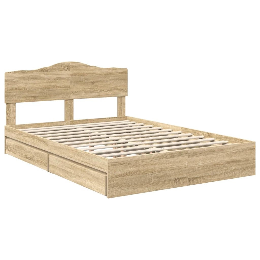 Letto con Contenitore con testiera Rovere Sonoma 140 x 190 cm