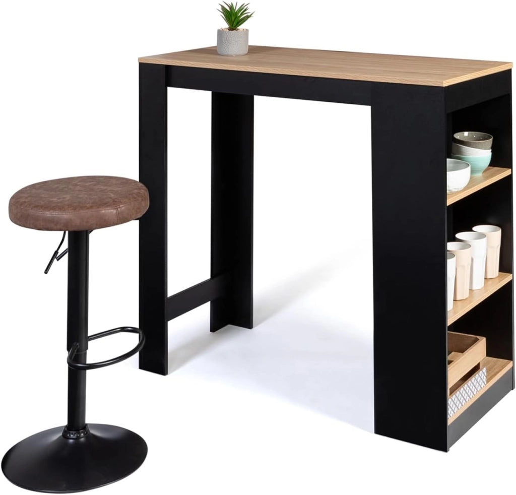 Tavolo da bar BARTH per 2-4 persone, legno nero, piano in faggio