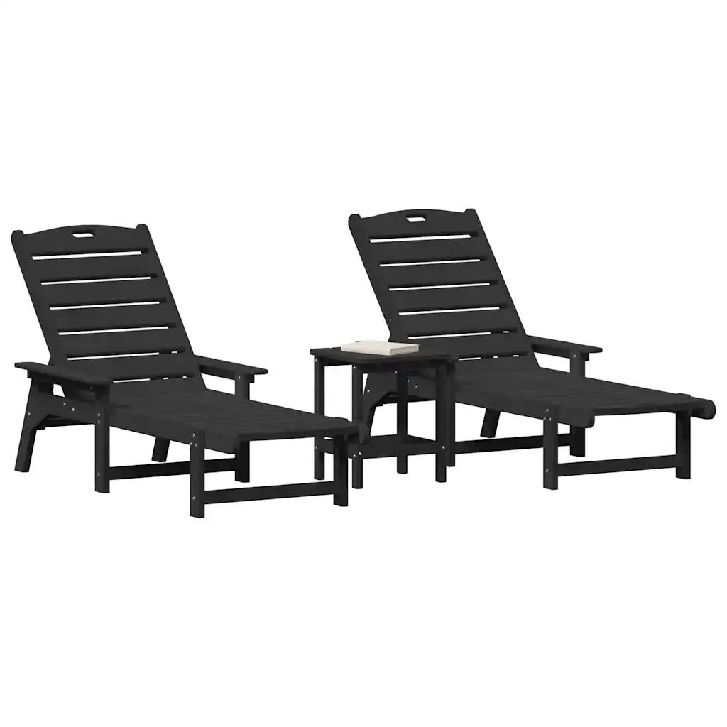 Lettino da sole 3 pcs Nero Polietilene 3335856