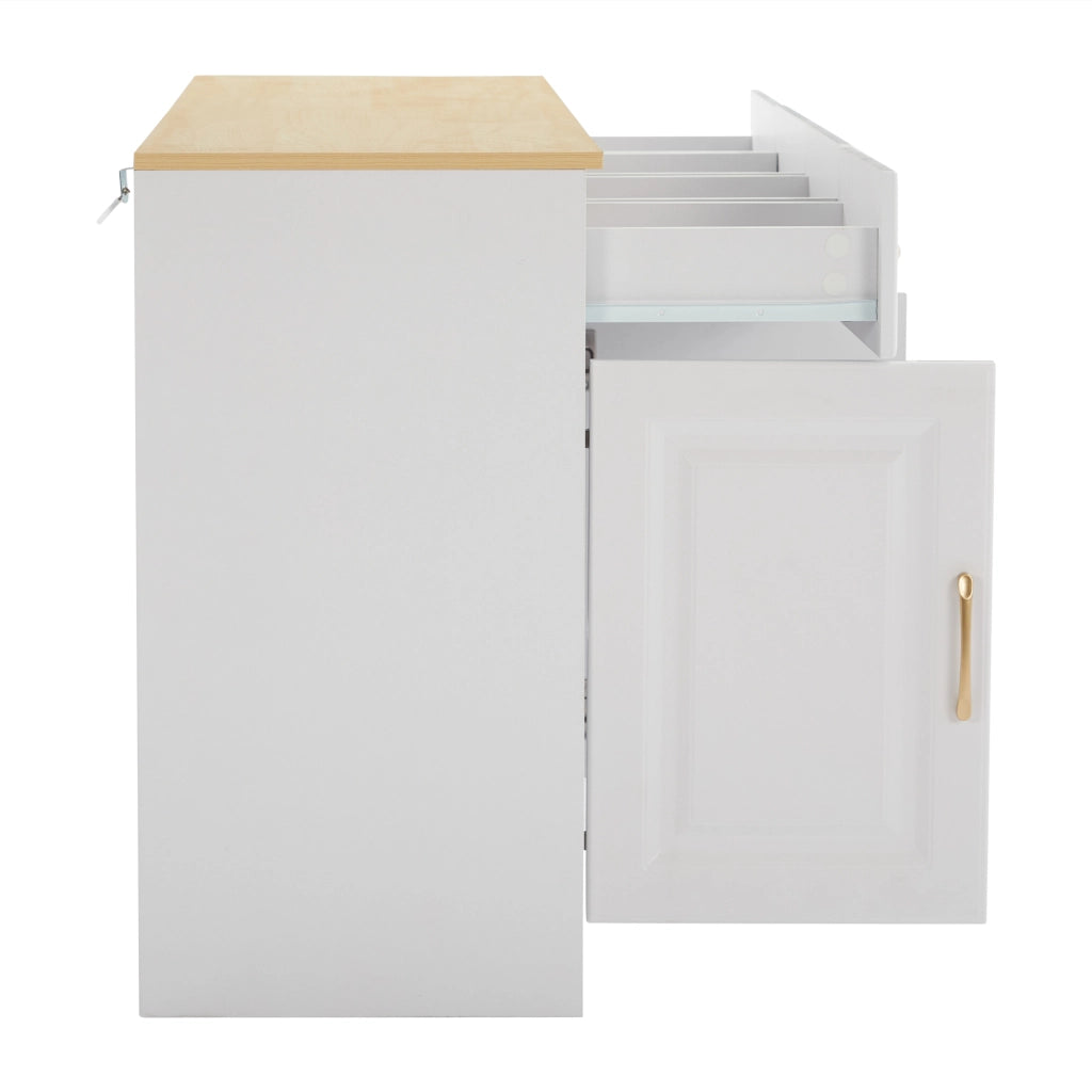 Credenza con 4 ante; 4 cassetti e ripiani regolabili - per cucina - in truciolare - 140×40×75 cm - bianco e rovere