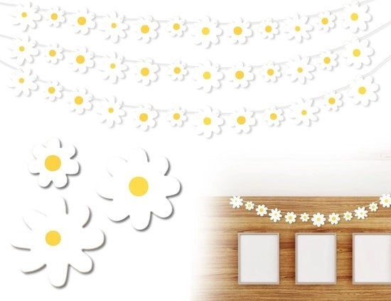 Set di decorazione per compleanni a forma di margherite da 3 - Bandiera da appendere - Decorazione per feste - Accessori per feste - Materiale duraturo - Decorazione per feste