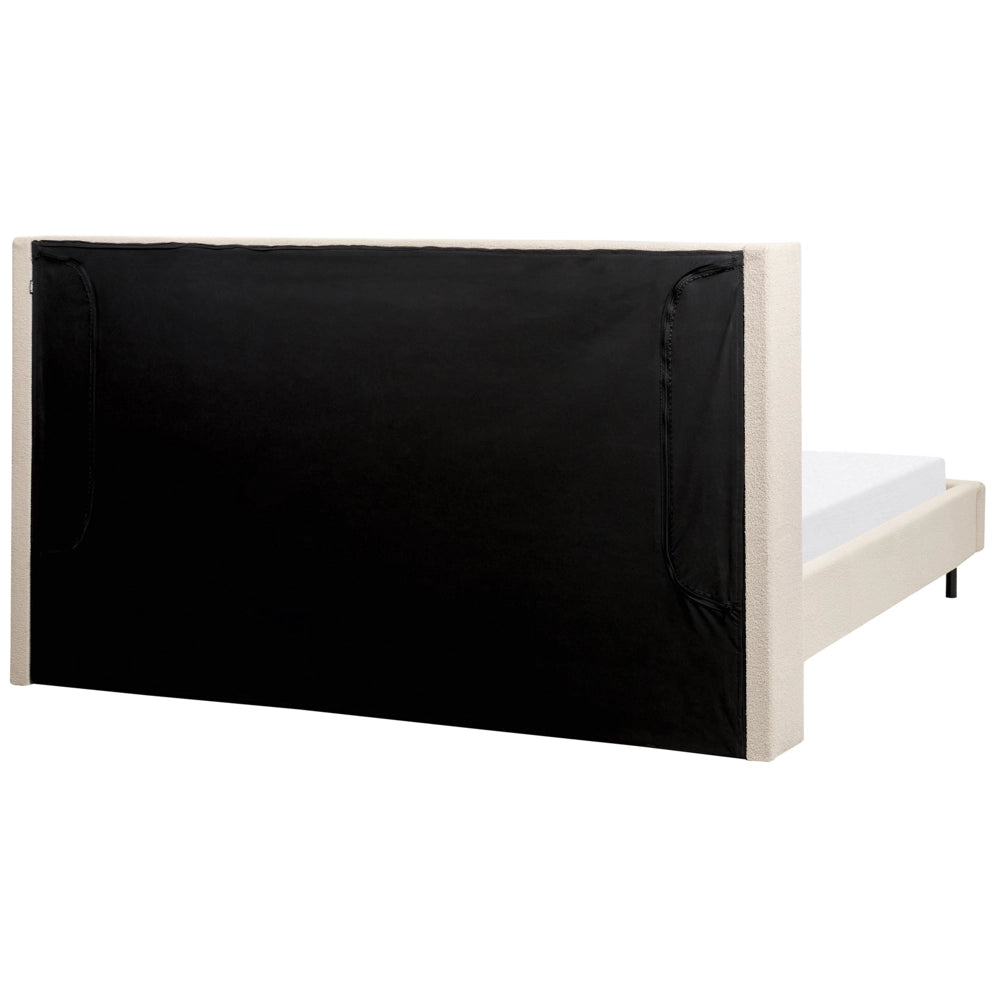Letto matrimoniale con doghe 180 x 200 cm tessuto bouclè di colore beige stile glam moderno