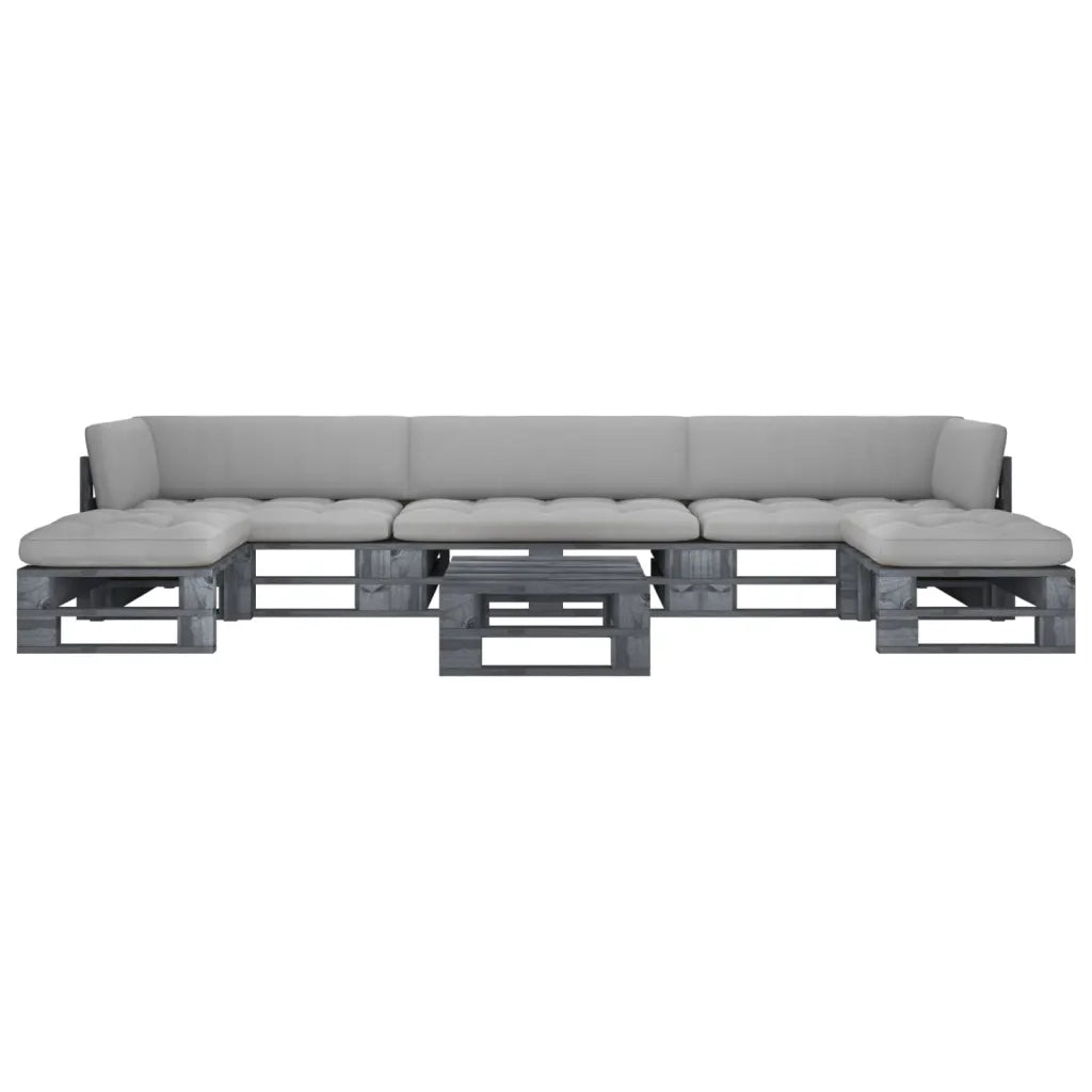Set di Divani su Pallet 6 pz e Cuscini in Pino Impregnato Grigio cod mxl 48036