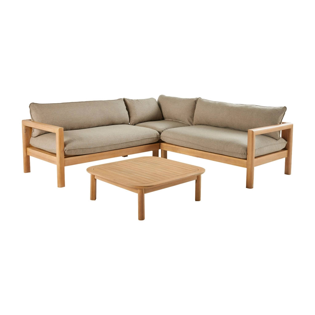 Salotto da giardino ad angolo in legno di acacia, 5 posti, beige