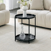 Tavolino Rotondo 2 Livelli ¨C MINIMAL ¨C Metallo Nero/Bianco, 42x52 cm