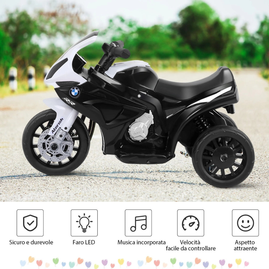 Moto cavalcabile alimentata a batteria 6 V per bambini, Motocicletta a 3 ruote con musica e aspetto carino Nero-Moto elettriche