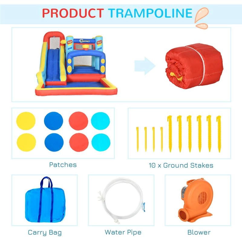 CASTELLO GONFIABILE PER BAMBINI 3-8 ANNI CON TRAMPOLINO, SCIVOLO E PISCINA, 435X245X200CM