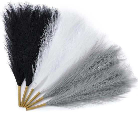 Decorazione con Pampas nero, 45cm 6 pezzi Pampas decorativo moderno per la casa, Pampas decorativo bianco grigio per festa Gothic decorazione per camera, bouquet di Pampas per vaso
