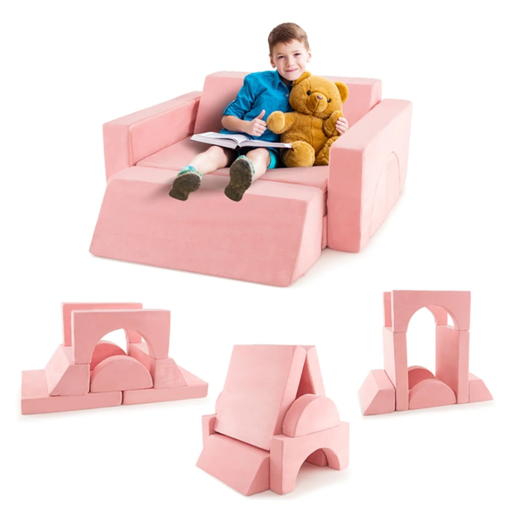 Divano componibile per bambini 105,5 x 101 x 48 cm 8 pezzi sfoderabili e dal design accogliente in pelle scamosciata rosa 20_0019351