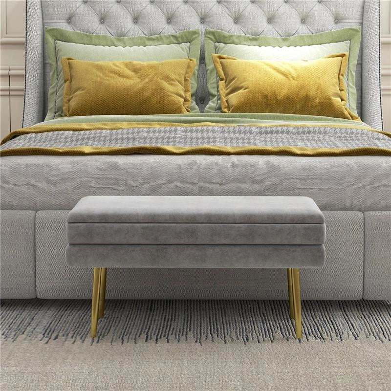 PANCA FONDO LETTO CON SPAZIO PORTAOGGETTI, IN ACCIAIO E POLIESTERE, 79.5X37.5X43 CM, GRIGIA
