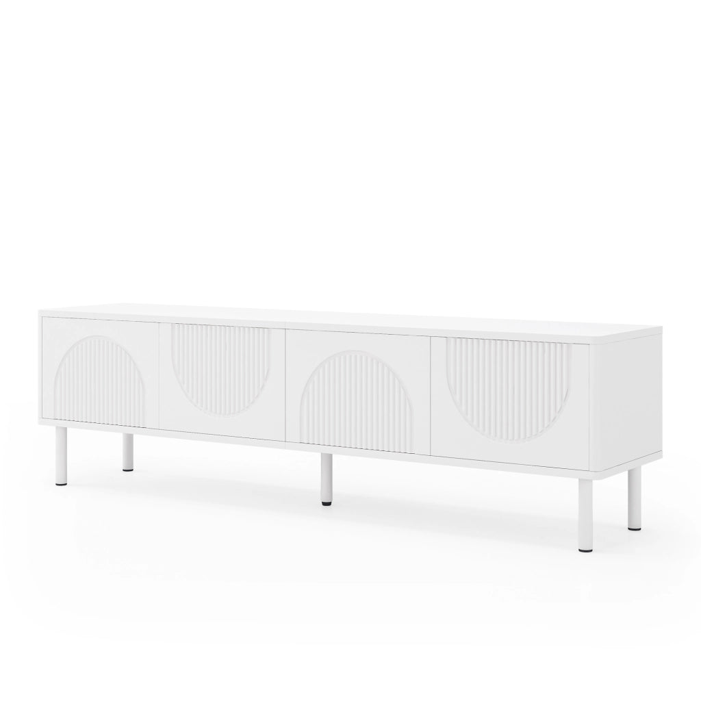 Mobile TV con 4 vani e passacavi; per soggiorno; in MDF e truciolare; bianco; 180x40x52 cm