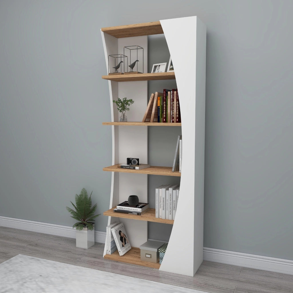 Libreria in legno "Selge" - 63 x 23 x 150 cm - Pino Atlantico Bianco