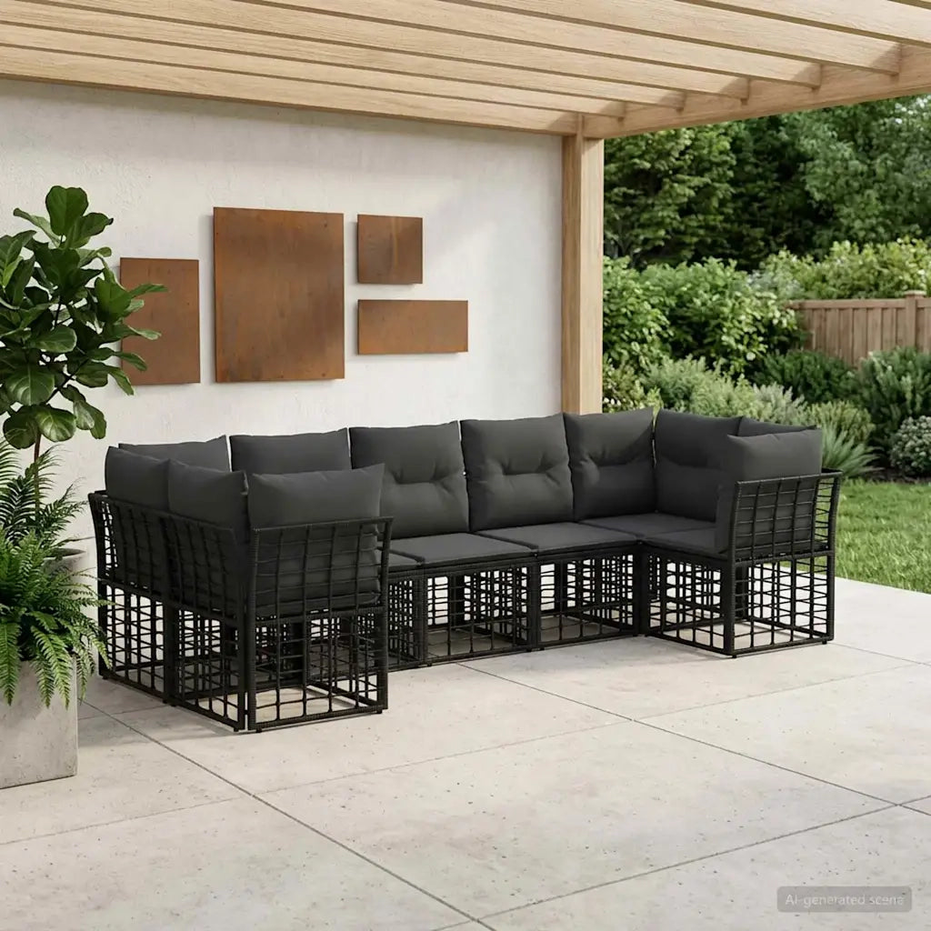 Set di divani da esterno 7 pcs Nero e Grigio scuro Poliestere