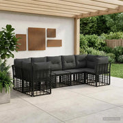 Set di divani da esterno 7 pcs Nero e Grigio scuro Poliestere