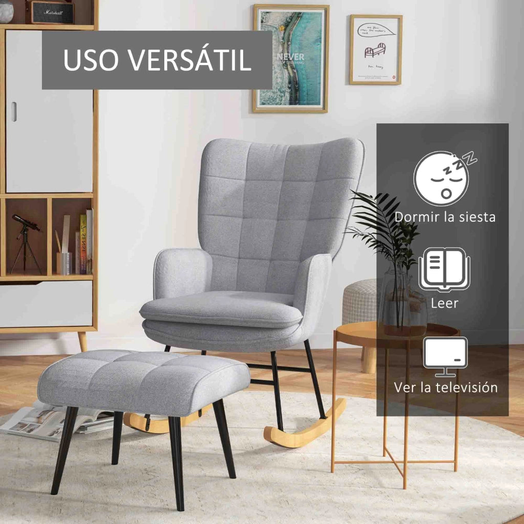 Sedia a dondolo con poggiapiedi e braccioli imbottiti ¨C zephmum ¨C Grigio chiaro