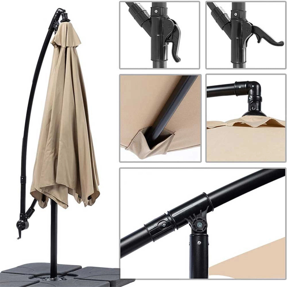 Trade Shop - Ombrellone Giardino Decentrato 3x3 Con Pendente Palo Alluminio Gazebo Antivento - Grigio