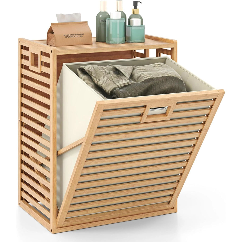 Cesto per la biancheria con design inclinabile, Cesto di tessuto rimovibile e pieghevole Naturale-Cesti del bucato