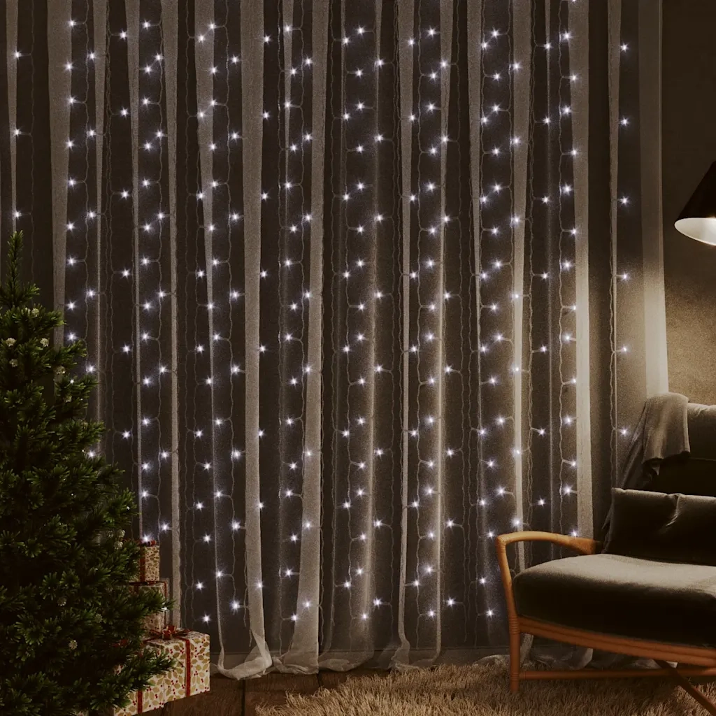 Tenda Luci a Ghiaccioli 3x3m 300 LED Bianco Freddo 8 Funzioni CFW1087531