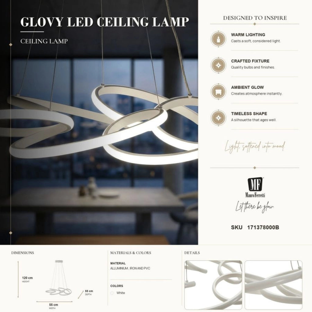 Lampadario Glovy in alluminio e ferro bianco opaco
