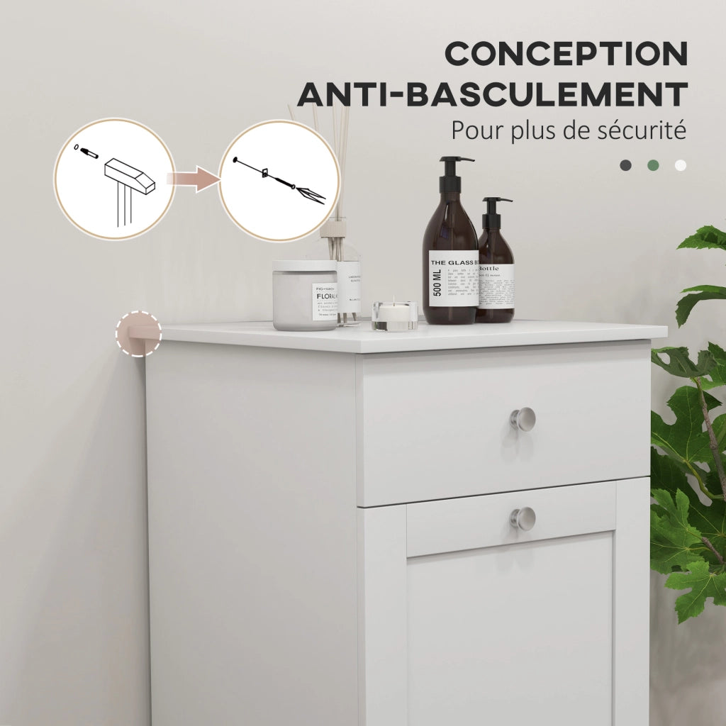 Mobile da bagno con cesto per il bucato e cassetto ¨C zephmum ¨C bianco 40x40x90.5 cm
