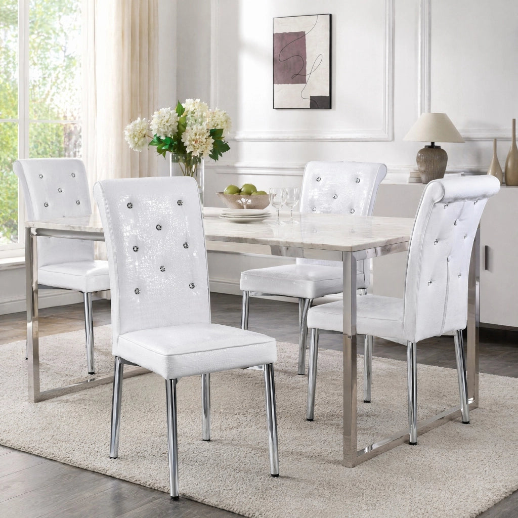 Sedia da Pranzo Set da 2 con Schienale Imbottito, Piedini Regolabili, Metallo e PVC Bianco