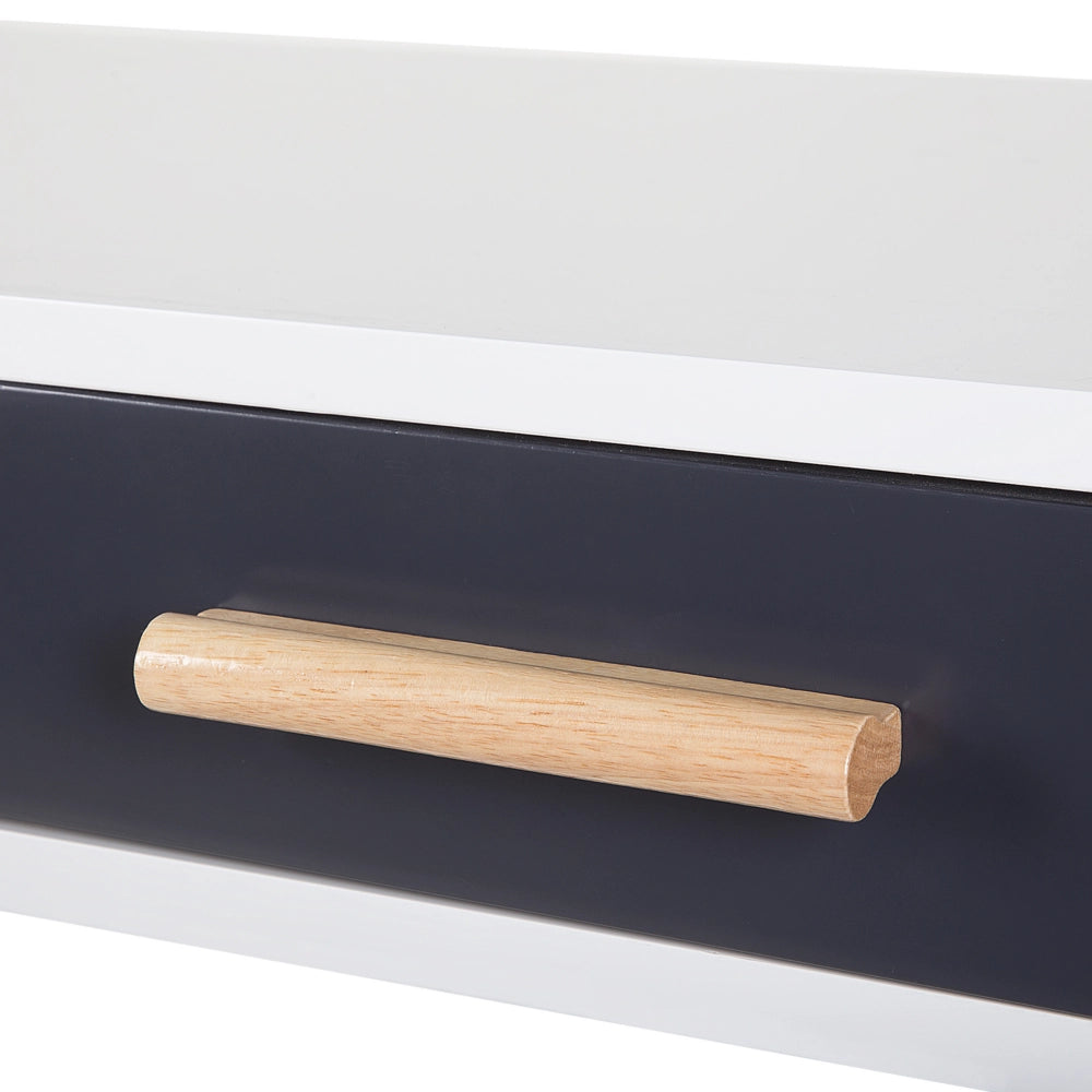 Scrivania Bianco Grigio 120 x 45 cm 2 Cassetti Scaffale Gambe in Legno Massello Contemporaneo