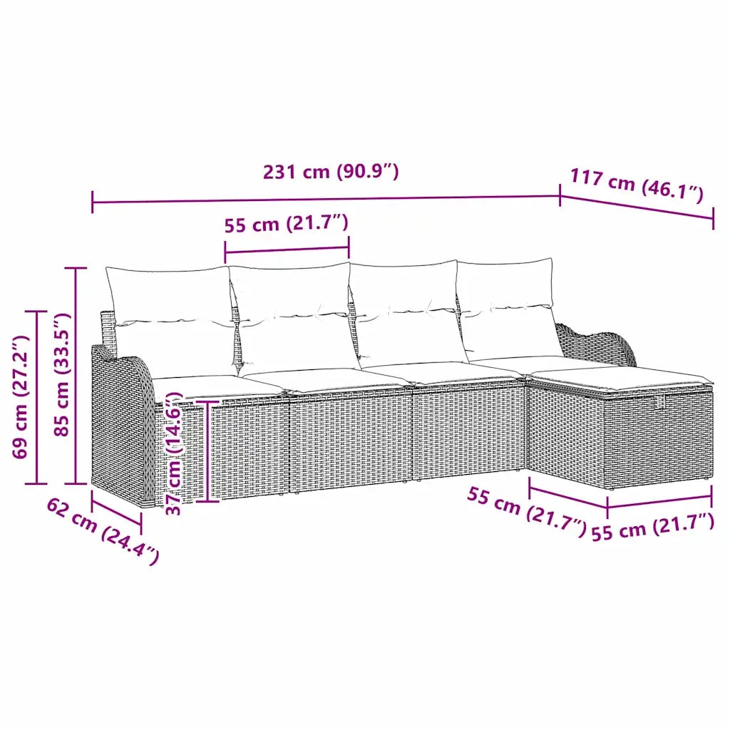 Set Divano da Giardino con cuscino 5 pcs Nero Poly Rattan 3358962
