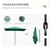 Ombrellone Rettangolare 2x3 m Pieghevole e Regolabile con Manovella, in Alluminio e Poliestere, Verde e Nero