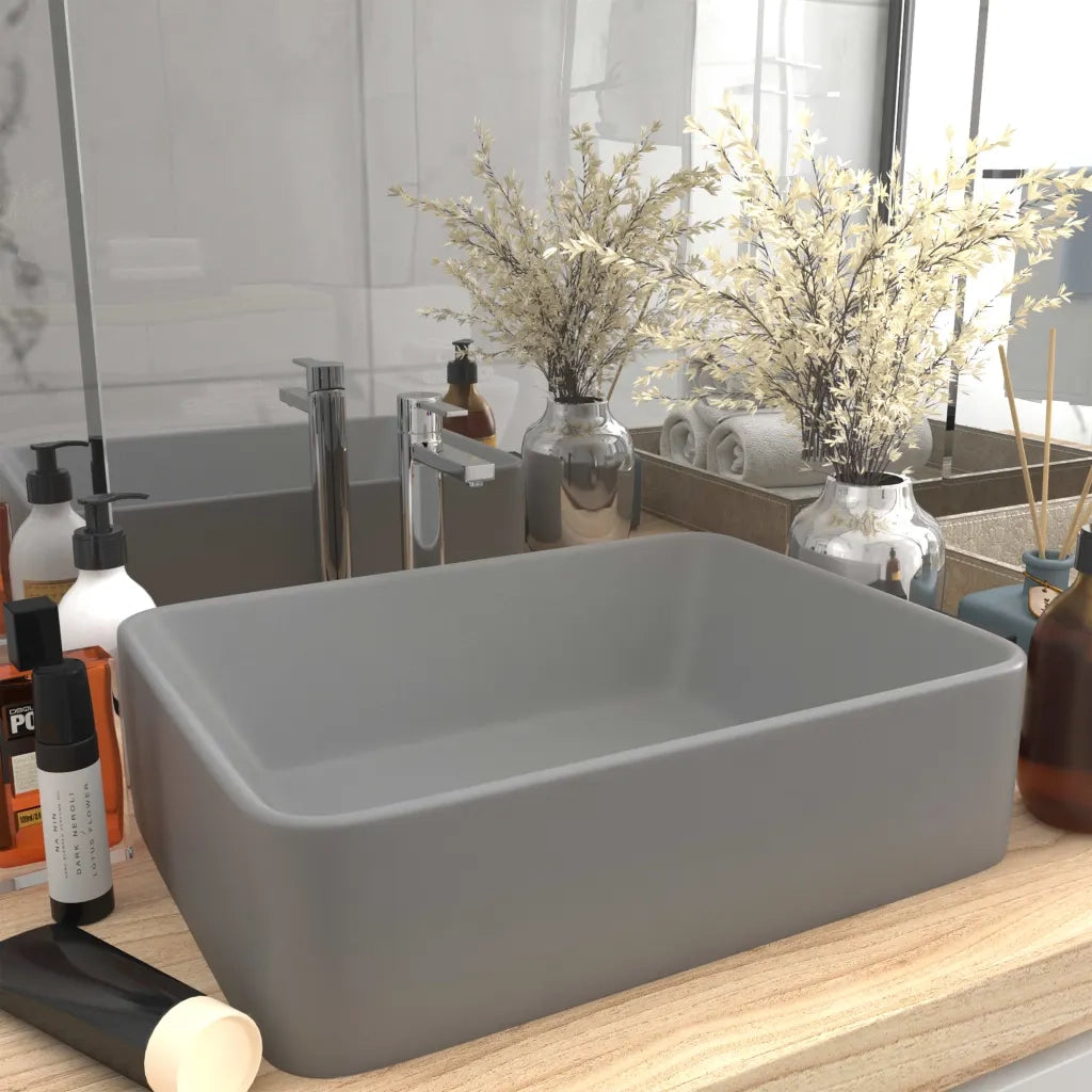Lavandino Lusso-Lavabo-Lavello Grigio Chiaro Opaco 41x30x12 cm in Ceramica