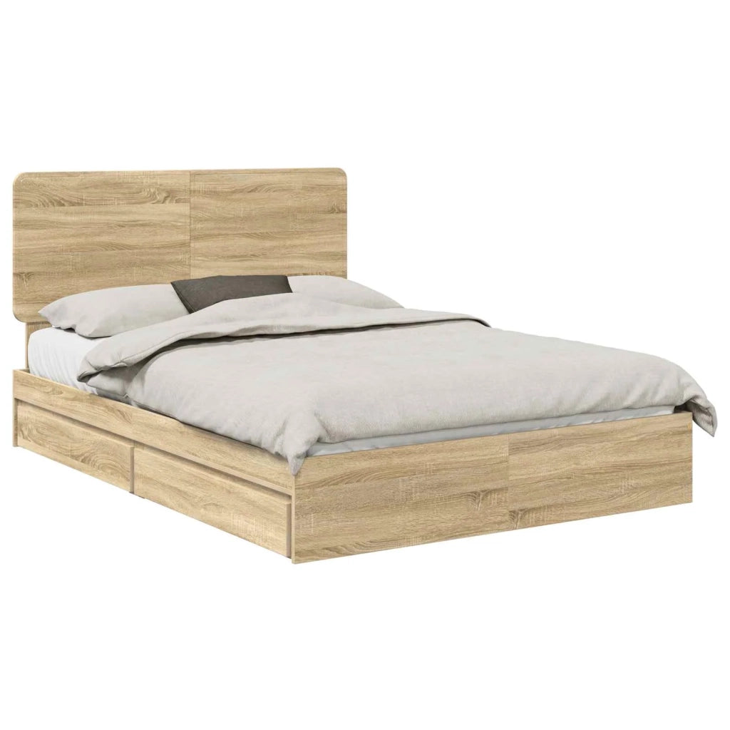 Letto con Contenitore con testiera Rovere Sonoma 140 x 200 cm