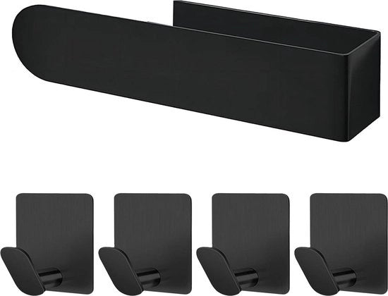 Houder di carta igienica autoadesivo - 4-pack ganci - Acciaio inossidabile - Senza forare - Bagno Cucina Camera da letto - Nero