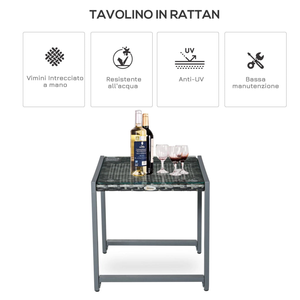 EasyComfort Tavolino da Caffè da Giardino Piano in Vetro Temperato in Rattan