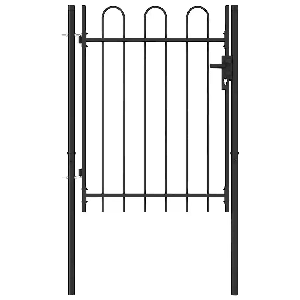 Cancello per recinzione Boxtel porta singola con parte superiore ad arco in acciaio 1x1,2 m Nero 146030
