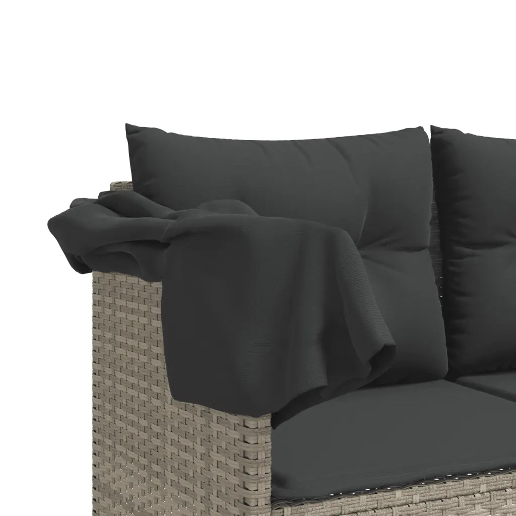 Lettino con Baldacchino e Cuscini Grigio Chiaro in Polyrattan 368340