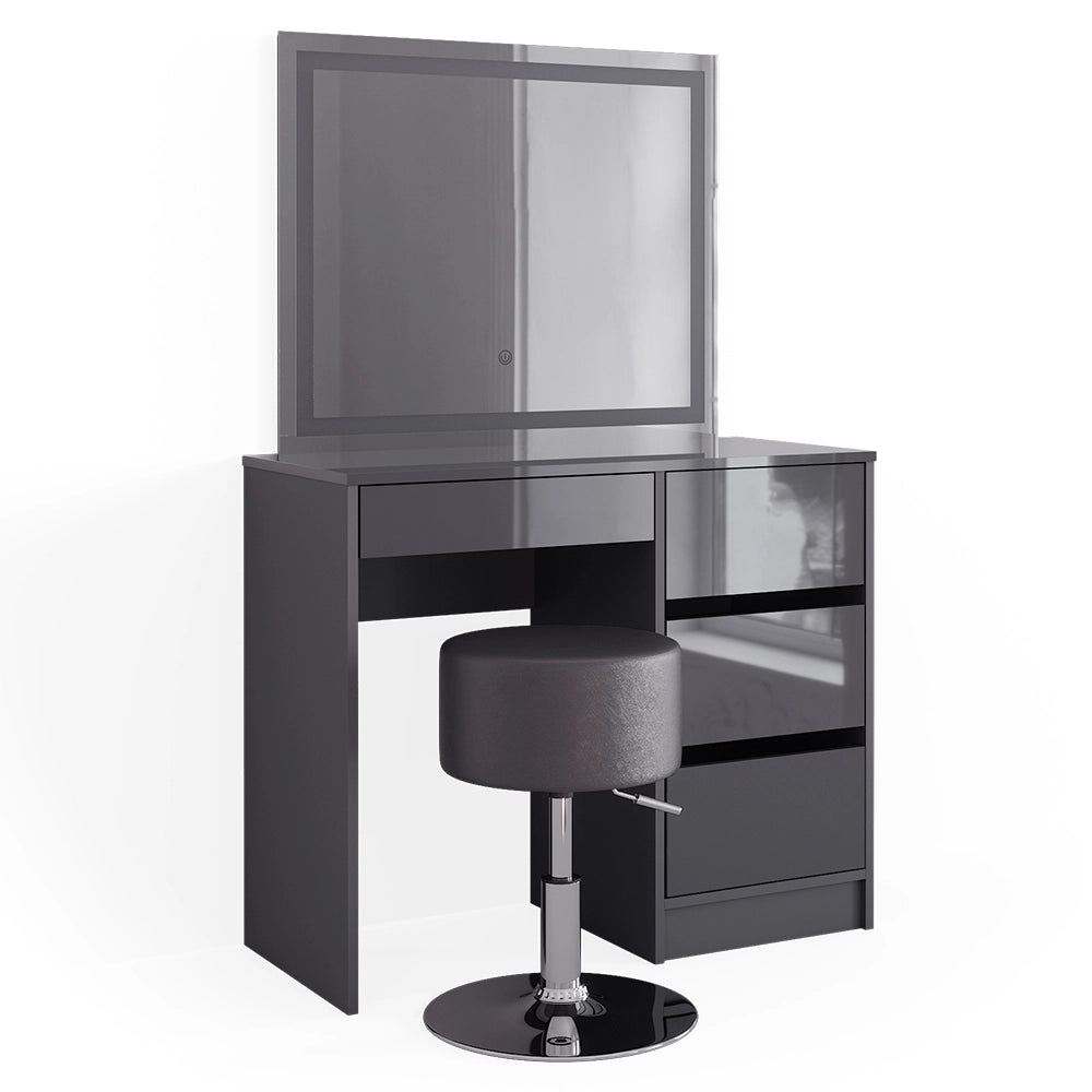 Vicco Tavolo da toeletta Antracite 40 cm con specchio LED e sgabello