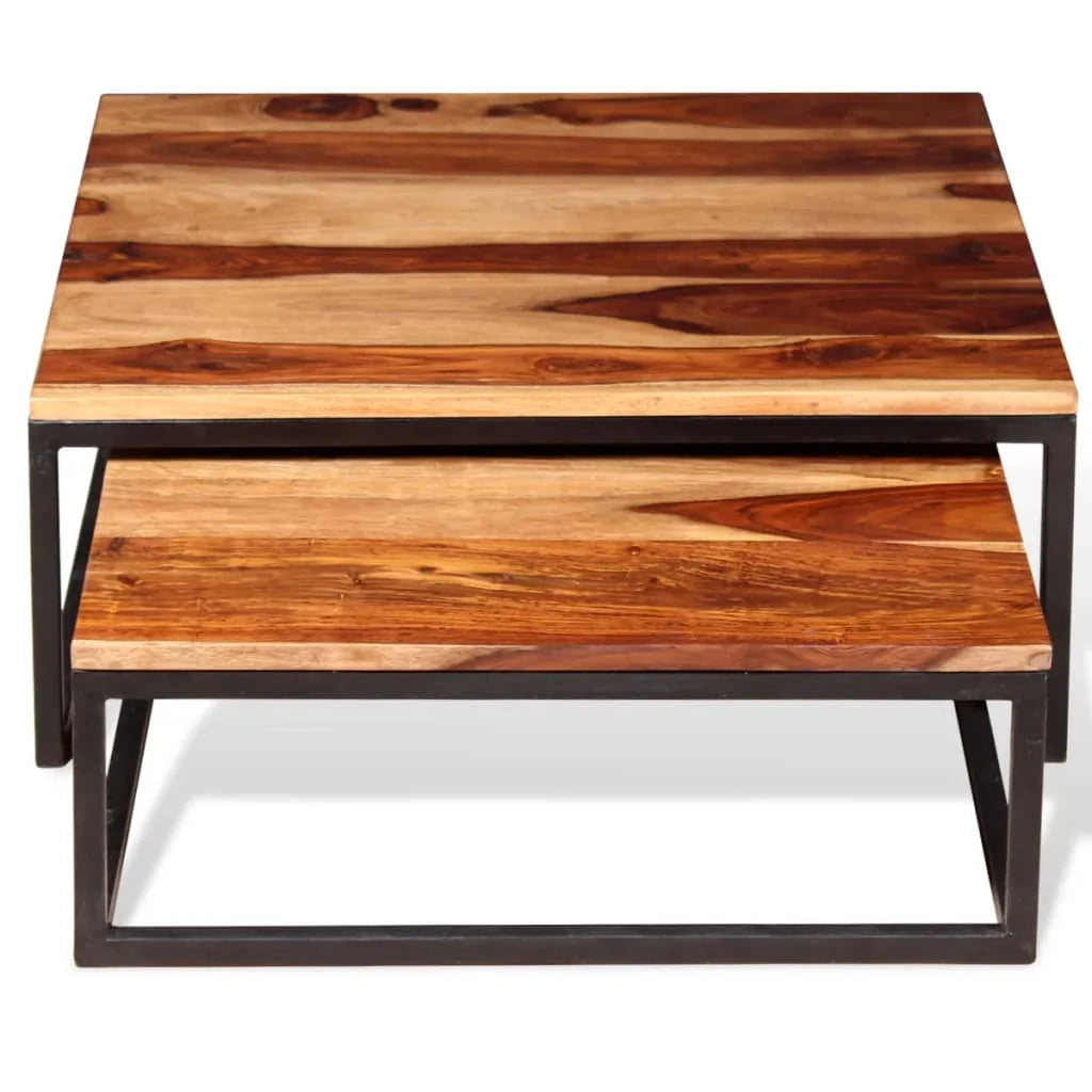Set di 2 tavolini da caffè impilabili legno massello marrone 02_0042112