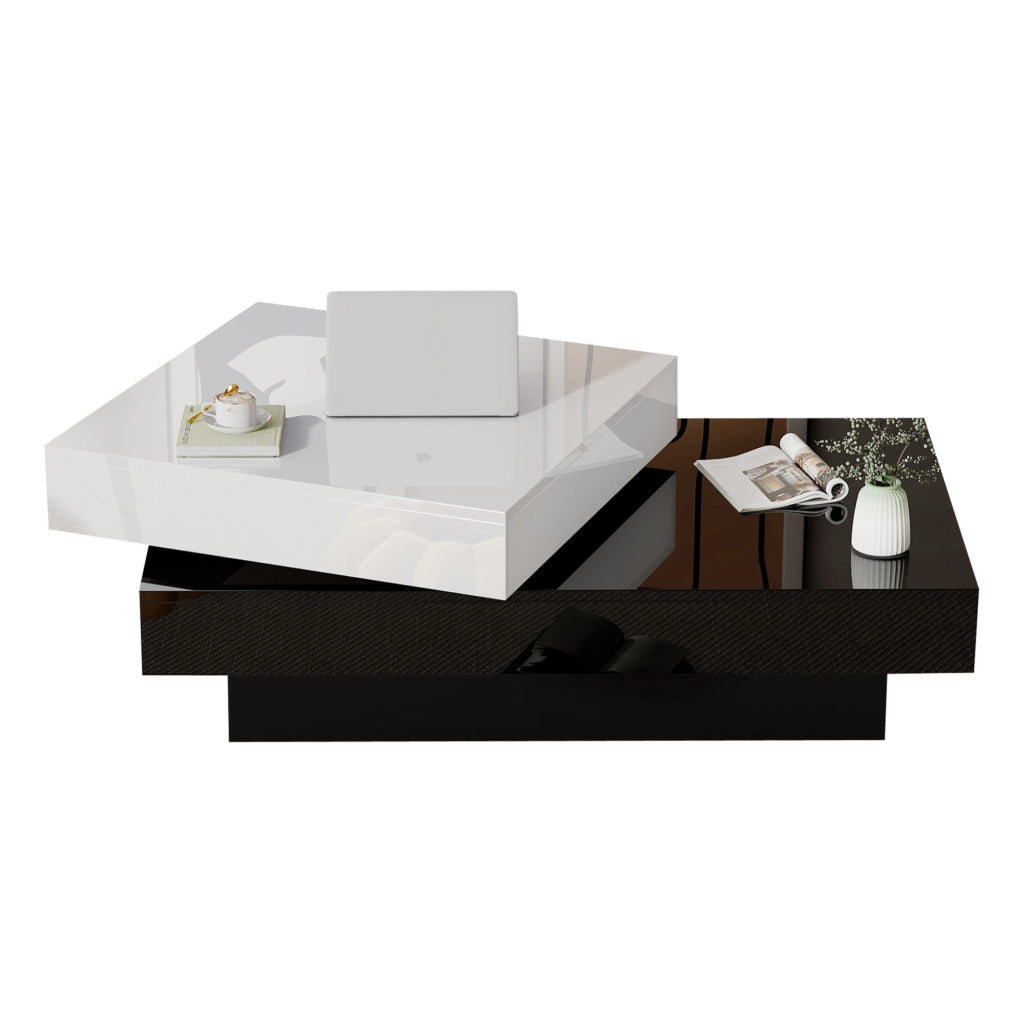 Tavolino da caffè girevole bicolore 103×60×35,5 cm con 2 ripiani