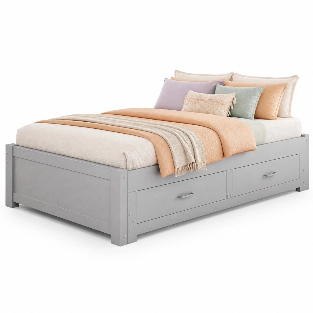 Divano letto in legno estraibile 90/180 x 190 cm con 2 cassetti, rete a doghe, grigio