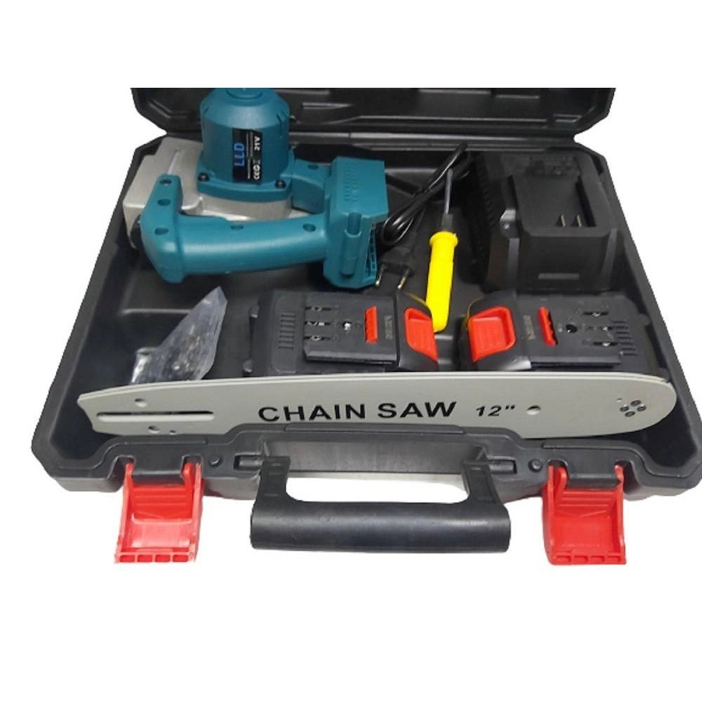 Trade Shop - Mini Elettrosega 12" 2 Batterie 21v Con Serbatoio Olio Motosega Elettrica Valigia -