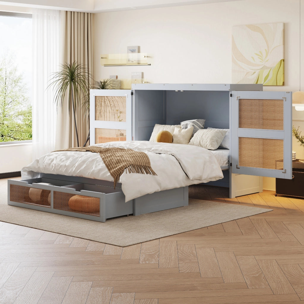 Letto a scomparsa multifunzione grigio 140x200 cm con cassetti