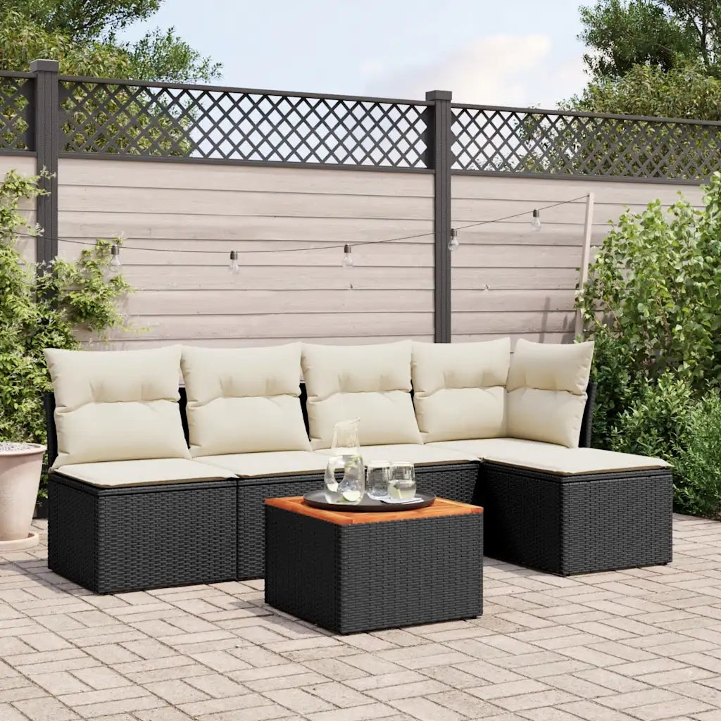 Set Divano da Giardino 6 pz | Set Salotto da Giardino con Cuscini Nero in Polyrattan